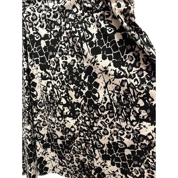 Black & White Abstract Print Womens Skirt Ruched Waist Knee Length Polyester/Spa - Picture 2 of 5